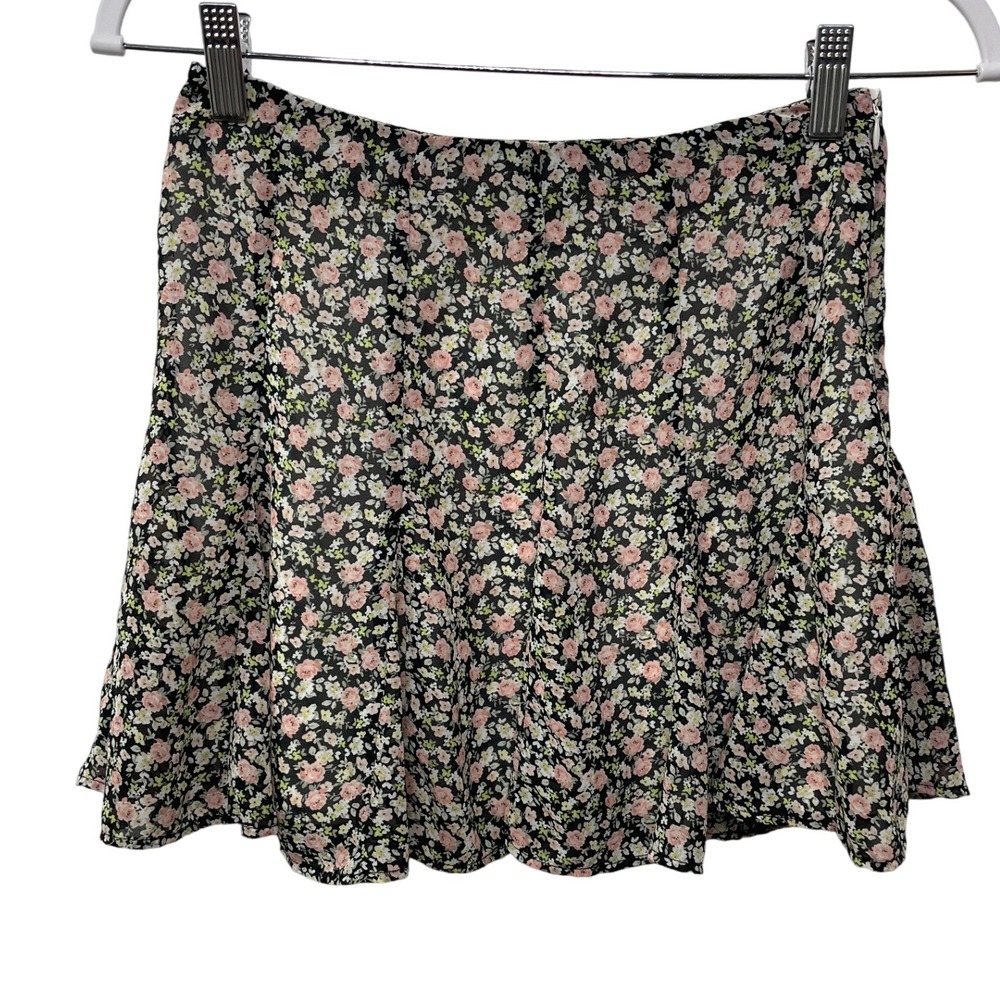 Forever 21 Floral Mini Skirt Black Pink Cottagecore Festival Party‎ Cute Flirt S